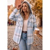 Zeagoo Womens Flannel Jacket Plaid Fleece Lined Shacket Hooded Winter Coats(Light Blue Gw570)