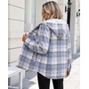 Zeagoo Womens Flannel Jacket Plaid Fleece Lined Shacket Hooded Winter Coats(Light Blue Gz866)