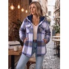 Zeagoo Womens Flannel Jacket Plaid Fleece Lined Shacket Hooded Winter Coats(Purple Gw579)