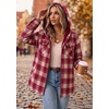 Zeagoo Womens Flannel Jacket Plaid Fleece Lined Shacket Hooded Winter Coats(Red Gz851)