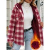 Zeagoo Womens Flannel Jacket Plaid Fleece Lined Shacket Hooded Winter Coats(Red Gz851)