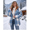 Zeagoo Womens Flannel Plaid Jacket Fleece Lined Shacket Hooded Warm Coat(Blue)