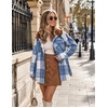 Zeagoo Womens Flannel Plaid Jacket Fleece Lined Shacket Hooded Warm Coat(Blue)
