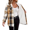 Zeagoo Womens Flannel Plaid Jacket Fleece Lined Shacket Hooded Warm Coat(Brown Plaid)