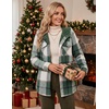 Zeagoo Womens Flannel Plaid Jacket Fleece Lined Shacket Hooded Warm Coat(Green Plaid)