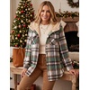 Zeagoo Womens Flannel Plaid Jacket Fleece Lined Shacket Hooded Warm Coat(Green-gw552)