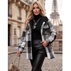 Zeagoo Womens Flannel Plaid Jacket Fleece Lined Shacket Hooded Warm Coat(Grey Black)