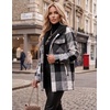 Zeagoo Womens Flannel Plaid Jacket Fleece Lined Shacket Hooded Warm Coat(Grey Black)