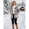 Zeagoo Womens Flannel Plaid Jacket Fleece Lined Shacket Hooded Warm Coat(Grey Plaid)