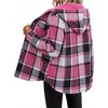 Zeagoo Womens Flannel Plaid Jacket Fleece Lined Shacket Hooded Warm Coat(Hot Pink Plaid)