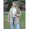 Zeagoo Womens Flannel Plaid Jacket Fleece Lined Shacket Hooded Warm Coat(Khaki)