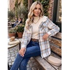Zeagoo Womens Flannel Plaid Jacket Fleece Lined Shacket Hooded Warm Coat(Light Blue)