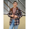 Zeagoo Womens Flannel Plaid Jacket Fleece Lined Shacket Hooded Warm Coat(Navy Blue)