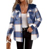 Zeagoo Womens Flannel Plaid Jacket Fleece Lined Shacket Hooded Warm Coat(Navy Blue Plaid)