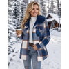 Zeagoo Womens Flannel Plaid Jacket Fleece Lined Shacket Hooded Warm Coat(Navy Blue Plaid)
