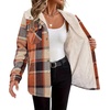 Zeagoo Womens Flannel Plaid Jacket Fleece Lined Shacket Hooded Warm Coat(Orange Plaid)