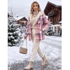 Zeagoo Womens Flannel Plaid Jacket Fleece Lined Shacket Hooded Warm Coat(Pink)
