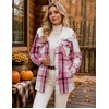 Zeagoo Womens Flannel Plaid Jacket Fleece Lined Shacket Hooded Warm Coat(Pink Plaid)