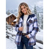 Zeagoo Womens Flannel Plaid Jacket Fleece Lined Shacket Hooded Warm Coat(Purple-gw579)