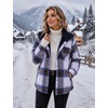 Zeagoo Womens Flannel Plaid Jacket Fleece Lined Shacket Hooded Warm Coat(Purple-gw579)