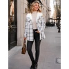 Zeagoo Womens Flannel Plaid Jacket Fleece Lined Shacket Hooded Warm Coat(White Plaid)