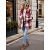 Zeagoo Womens Flannel Plaid Jacket Fleece Lined Shacket Hooded Warm Coat(Wine Red)
