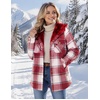 Zeagoo Womens Flannel Plaid Jacket Fleece Lined Shacket Hooded Warm Coat(Wine Red)
