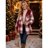 Zeagoo Womens Flannel Plaid Jacket Fleece Lined Shacket Hooded Warm Coat(Wine Red)