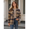 Zeagoo Women’s Flannel Plaid Shacket Long Sleeve Button Down Jacket S-2XL(Brown-blue)