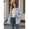 Zeagoo Women’s Flannel Plaid Shacket Long Sleeve Button Down Jacket S-2XL(Gray-blue)