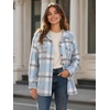 Zeagoo Women’s Flannel Plaid Shacket Long Sleeve Button Down Jacket S-2XL(Gray-blue)