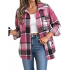 Zeagoo Women’s Flannel Plaid Shacket Long Sleeve Button Down Jacket S-2XL(Rose)