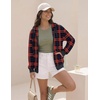 Zeagoo Women’s Lightweight Hoodies Full Zip Up Oversized Sweatshirt Trendy(Black Red Plaid)