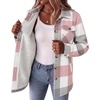 Zeagoo Flannel Jacket for Women Sherpa Fleece Lined Winter Plaid Coats(Pink Gray)