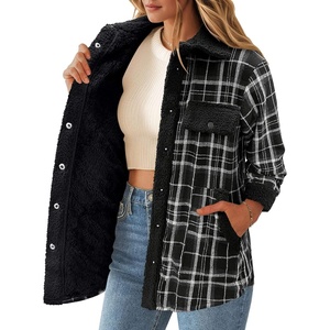 ZEAGOO Womens Flannel Jacket Fleece Lined Shacket Fall Outfits Plaid Sherpa(Black)
