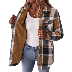 Zeagoo Flannel Jacket for Women Sherpa Fleece Lined Winter Plaid Coats(Brown Black)