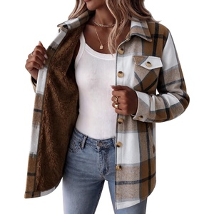 Zeagoo Flannel Jacket for Women Sherpa Fleece Lined Winter Plaid Coats(Brown White)