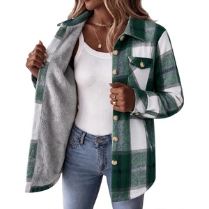 Zeagoo Flannel Jacket for Women Sherpa Fleece Lined Winter Plaid Coats(Green)