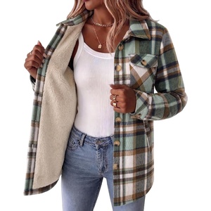 Zeagoo Flannel Jacket for Women Sherpa Fleece Lined Winter Plaid Coats(Green Brown)