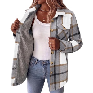 Zeagoo Flannel Jacket for Women Sherpa Fleece Lined Winter Plaid Coats(Grey)