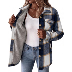 Zeagoo Flannel Jacket for Women Sherpa Fleece Lined Winter Plaid Coats(Navy)