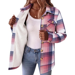 Zeagoo Flannel Jacket for Women Sherpa Fleece Lined Winter Plaid Coats(Pink)