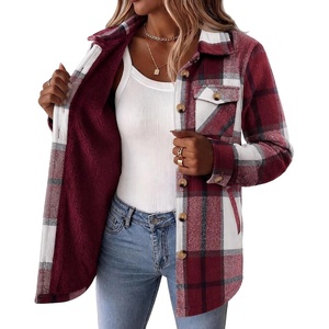 Zeagoo Flannel Jacket for Women Sherpa Fleece Lined Winter Plaid Coats(Wine Red)