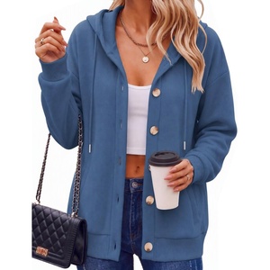 Zeagoo Hoodie for Women Hooded Sweatshirt Button Hoodies With Pockets Comfy Fleece Jackets 2026 Fashion S-3XL(Grey-blue)