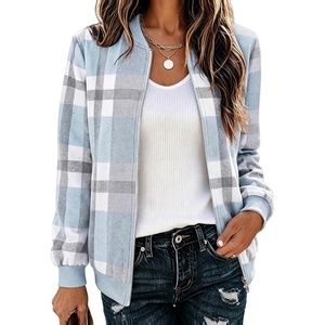 Zeagoo Jackets for Women 2026 Lightweight Bomber Jacket Plaid Flannel Coat(Blue Plaid- Gw570)