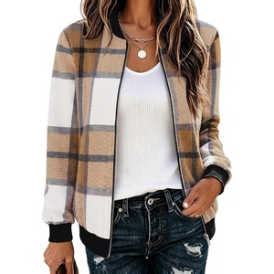 Zeagoo Jackets for Women 2026 Lightweight Bomber Jacket Plaid Flannel Coat(Brown Plaid- Gz554)