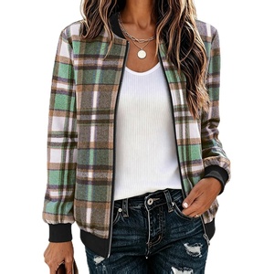 Zeagoo Jackets for Women 2026 Lightweight Bomber Jacket Plaid Flannel Coat(Green Brown Plaid- Gw552)