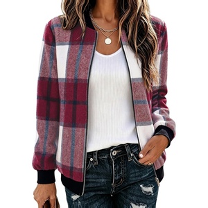 Zeagoo Jackets for Women 2026 Lightweight Bomber Jacket Plaid Flannel Coat(Red White Plaid- Gz543)