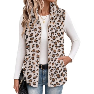 Zeagoo Vest For Women Sleeveless Sherpa Fleece Jackets Zip Up Fall Coats(Leopard)