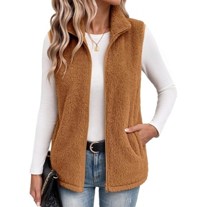 Zeagoo Vest For Women Sleeveless Sherpa Fleece Jackets Zip Up Fall Coats(Light Brown)